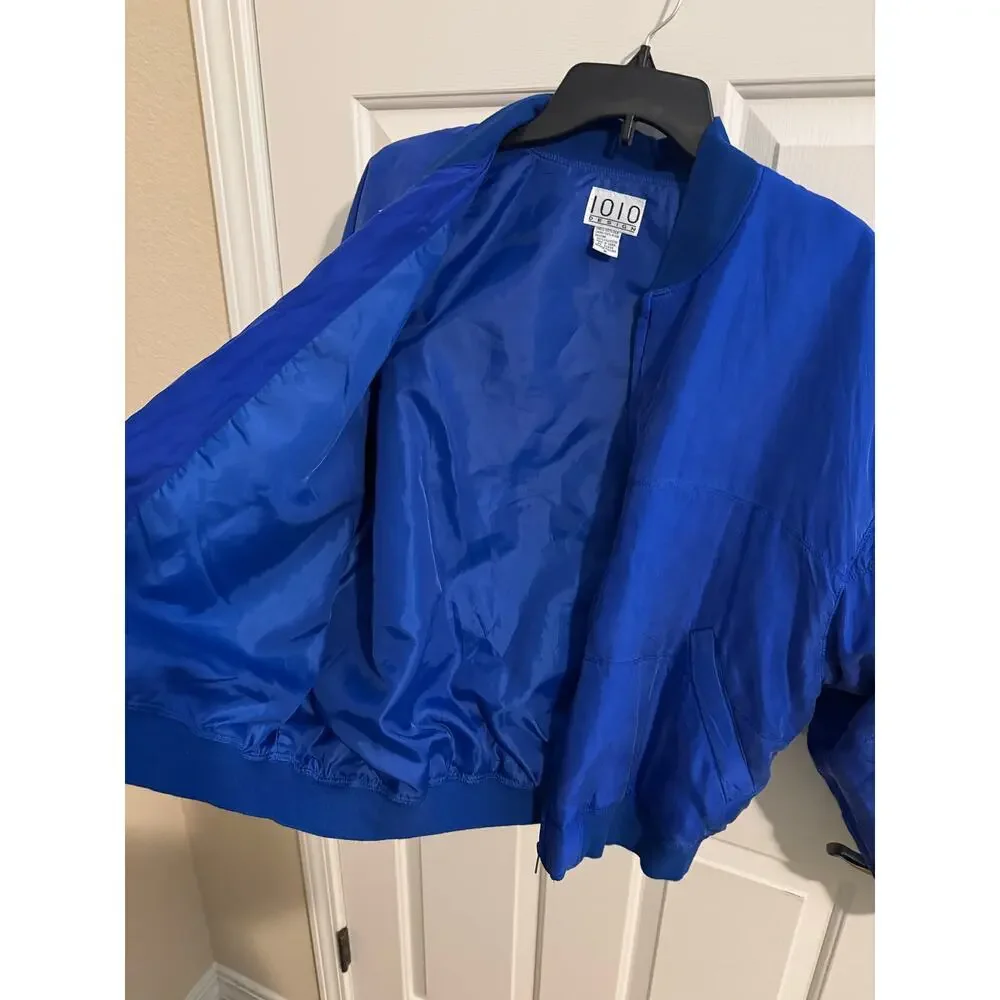 1010 Design Vintage Mens Brushed Silk Quilted Lined Bomber Blue Size M